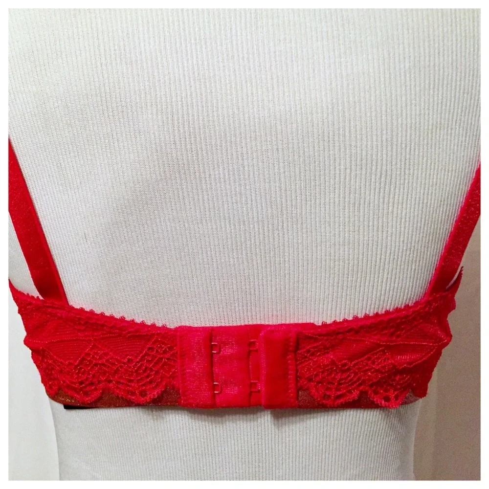 Heidi Klum Intimates Red & Gold Lace Bra,‎ 36C, NWOT